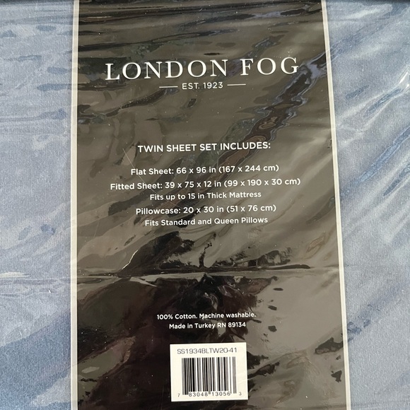 London Fog Twin Blue Flannel Sheet Set - Picture 3 of 5